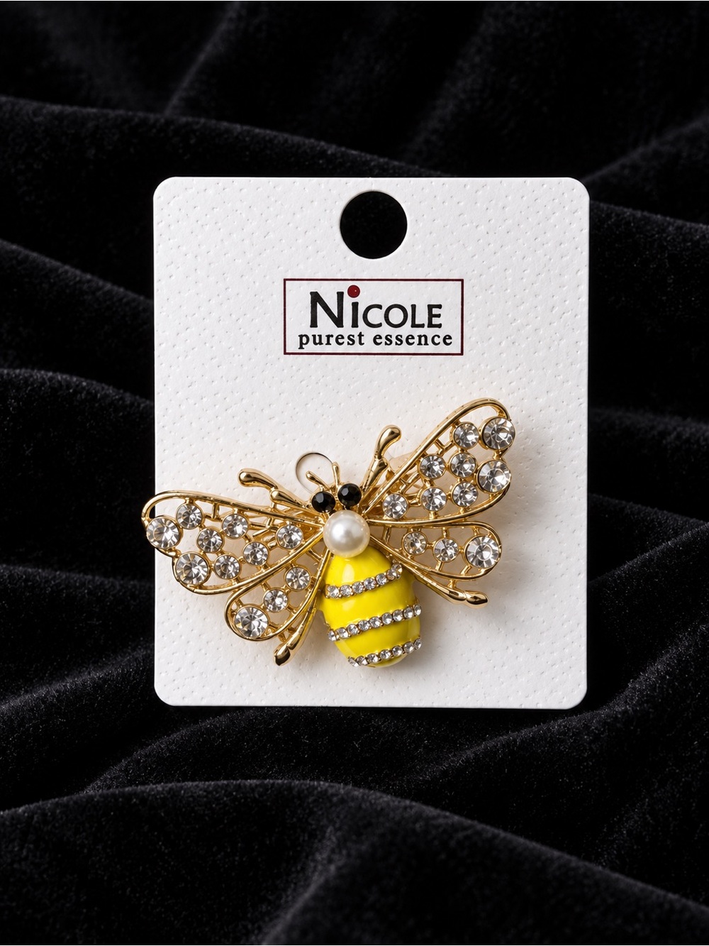 Nicole Gold Bee Brooch with Yellow Enamel and Crystal Wings